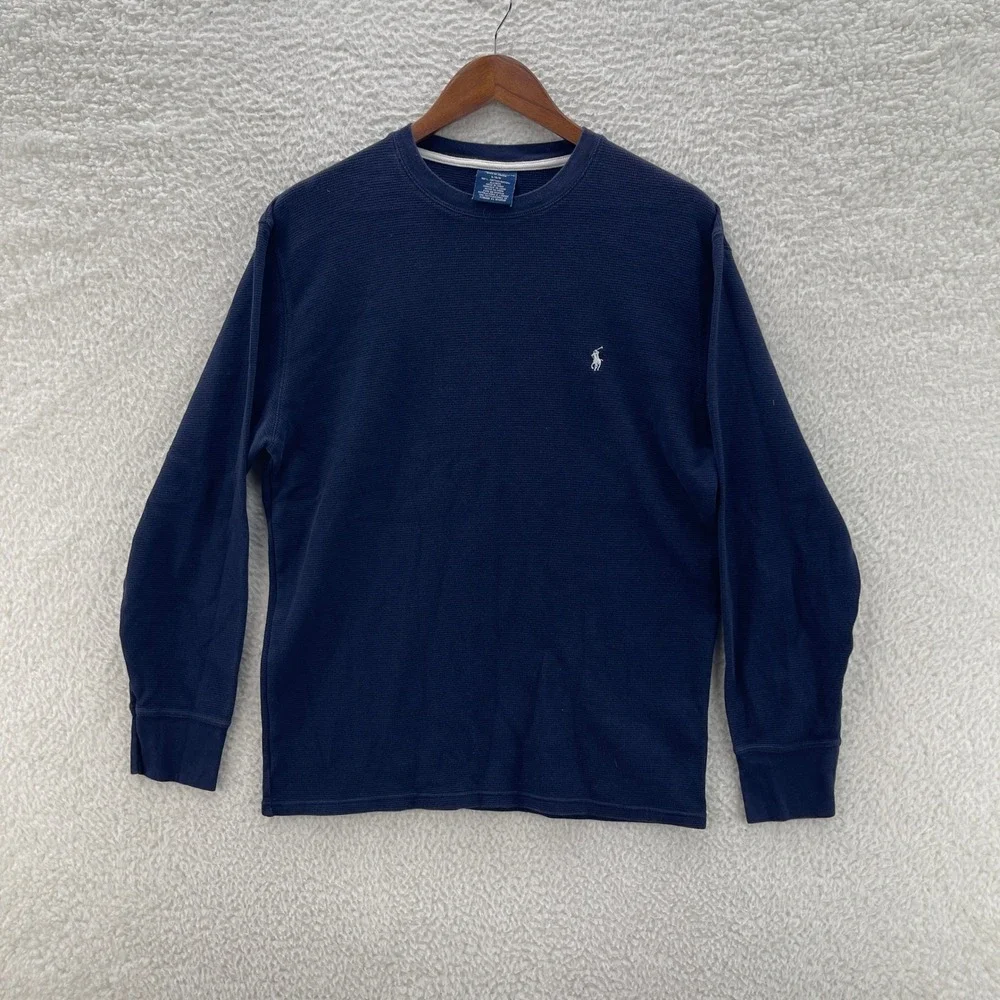 Polo Ralph Lauren Shirt Mens Large Blue Thermal Waffle Knit Long Sleeve Outdoor